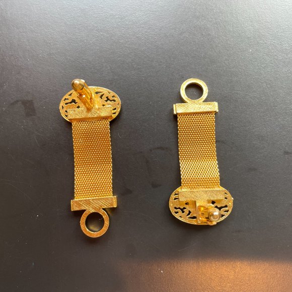 Gold Mess Cufflink with Oval Filigree Shape/Round Tiger Stone - Vintage 1970's - Picture 7 of 9